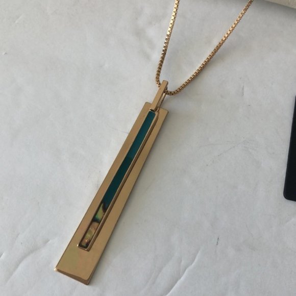 Halogen Resin Inlay Long Pendant Necklace Teal Blue Turquoise - Picture 12 of 16